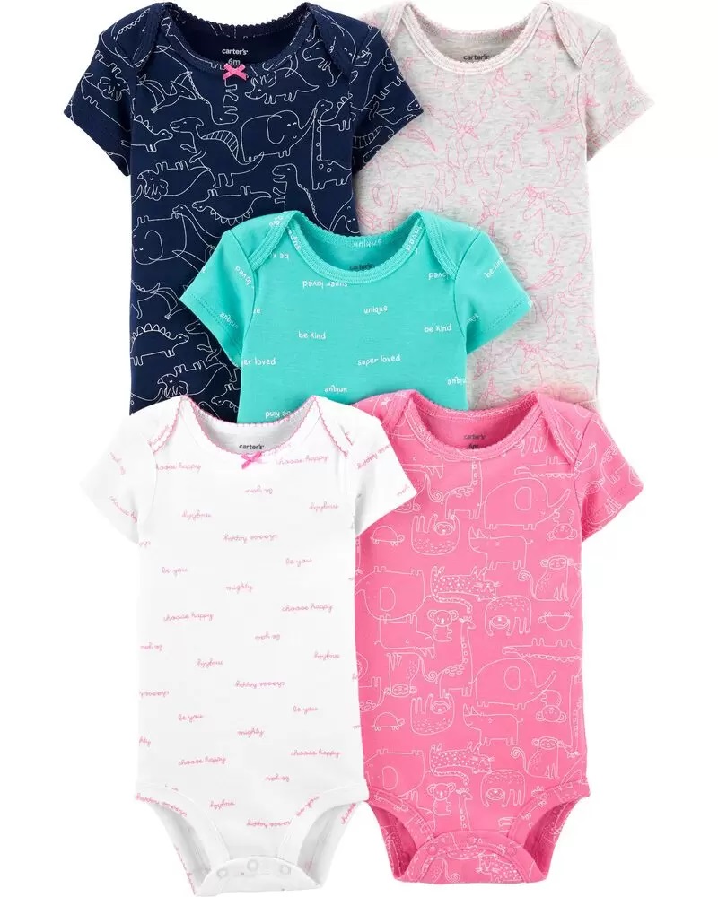 [17636610] BG / 24M / Bodysuits / 5-Pack Animal Print Original Bodysuits / Turquoise/Pink/Navy / Carter's