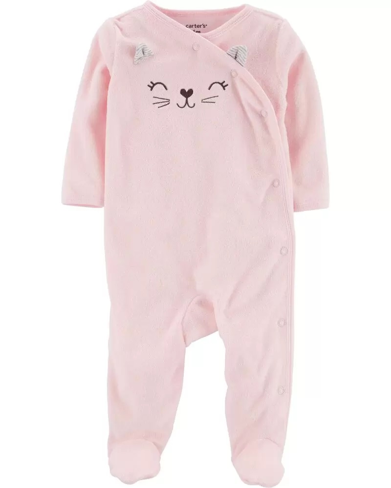 [17920110] BG /  0M / Pjs / Cat Side-Snap Terry Sleep & Play / Pink / Carter's