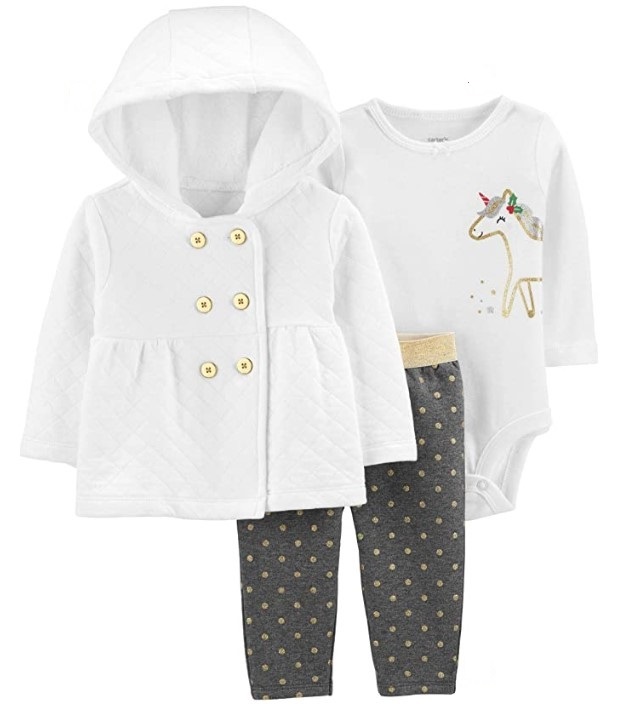 [AMA-0243] BG /  3M / Set / 3-Piece Cardigan Sets / Ivory Quilted/Glitter Dot / Carter's