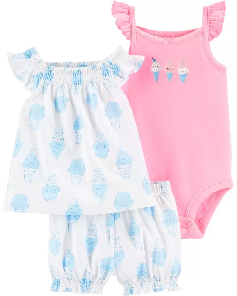 [1H354710] BG / 3M / Set / Blue/Red / 3-Piece Ice Cream Little Short Set