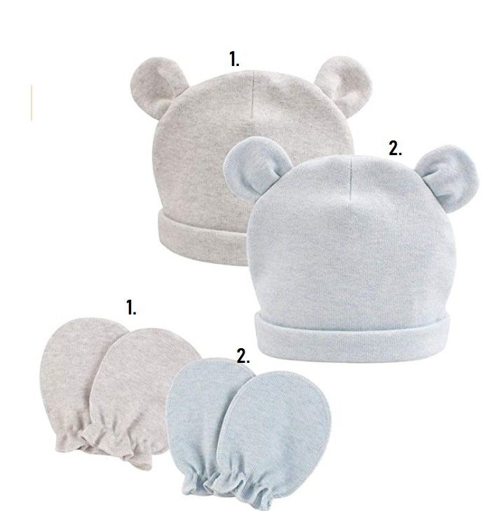 Gorro de algodón con guantes de conejo para recien nacido 0-6 meses / Venta Individual / REF-0432